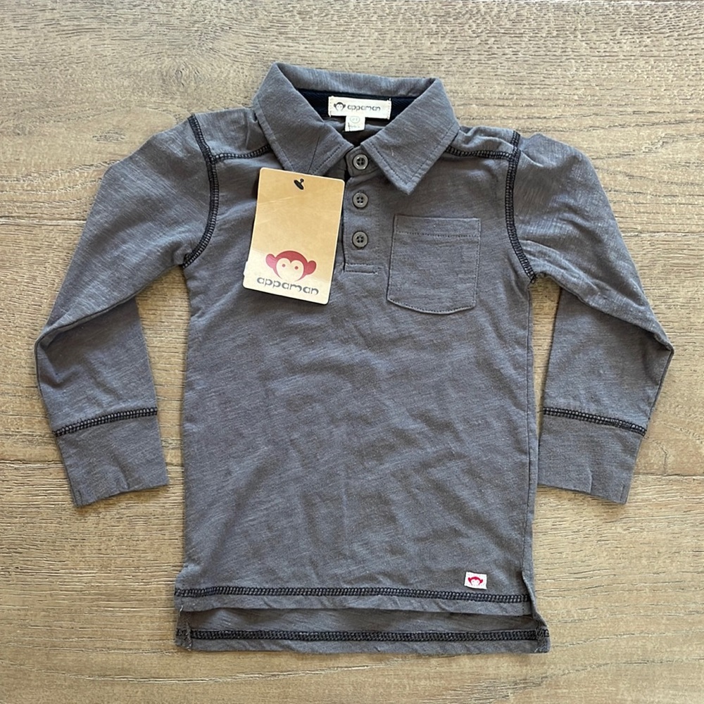 Appaman Boys LS Polo, grey, NWT